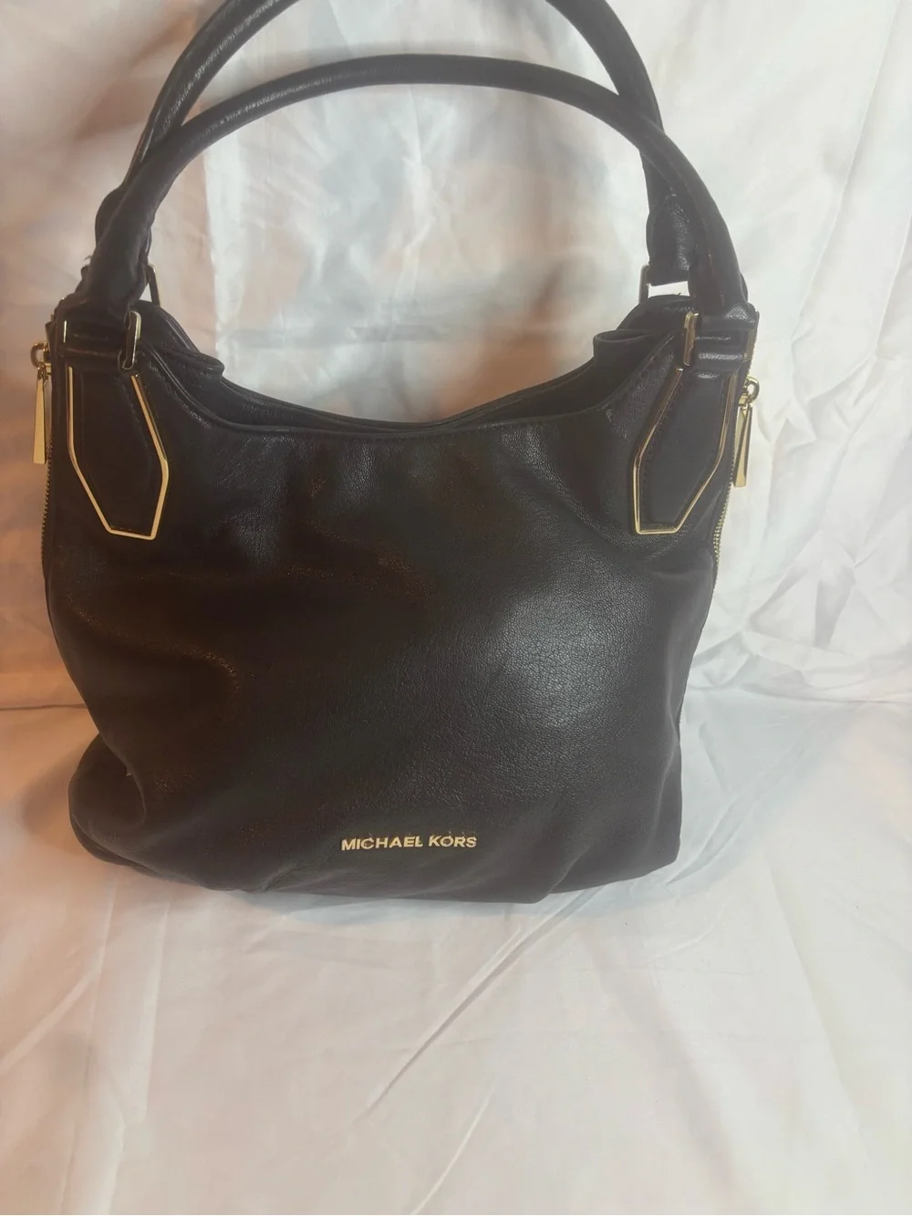 Michael Kors Black Leather Shoulder Bag with Gold Hardware